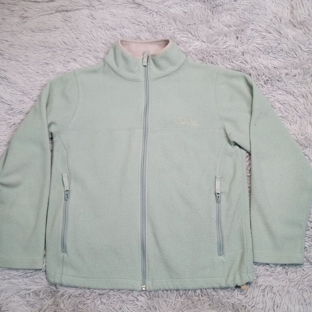 Cabela's Jacket Womens M Gorpcore Fleece‎ Logo Zip Up Lightweight Cozy Outdoors